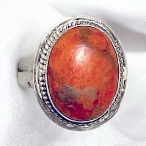 Nepal handmade 925 Silver and Orange Stone Ring size 7